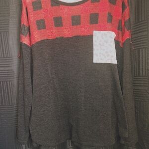 Red and Black Long Sleeve Women's Top